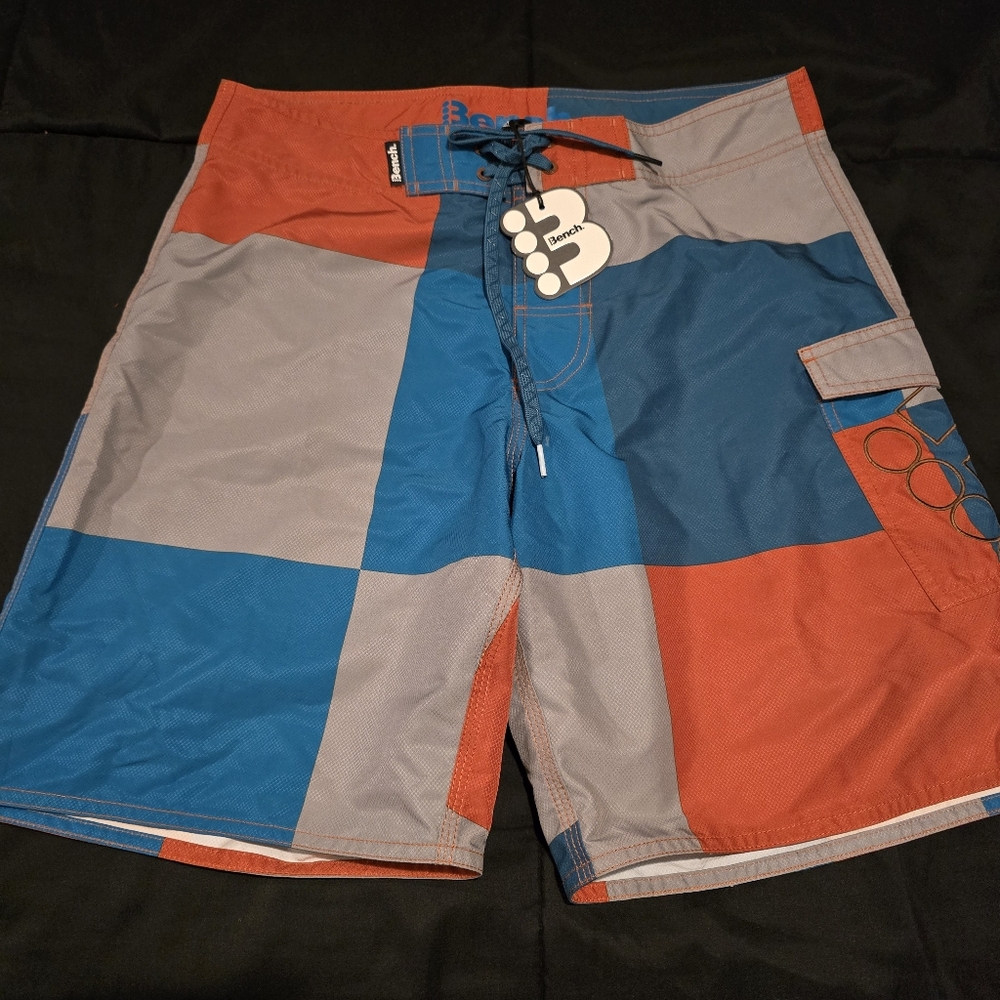 NWT Bench Men's Swim Board Shorts Summer Shorts Orange & Blue Size 32‎ Medium